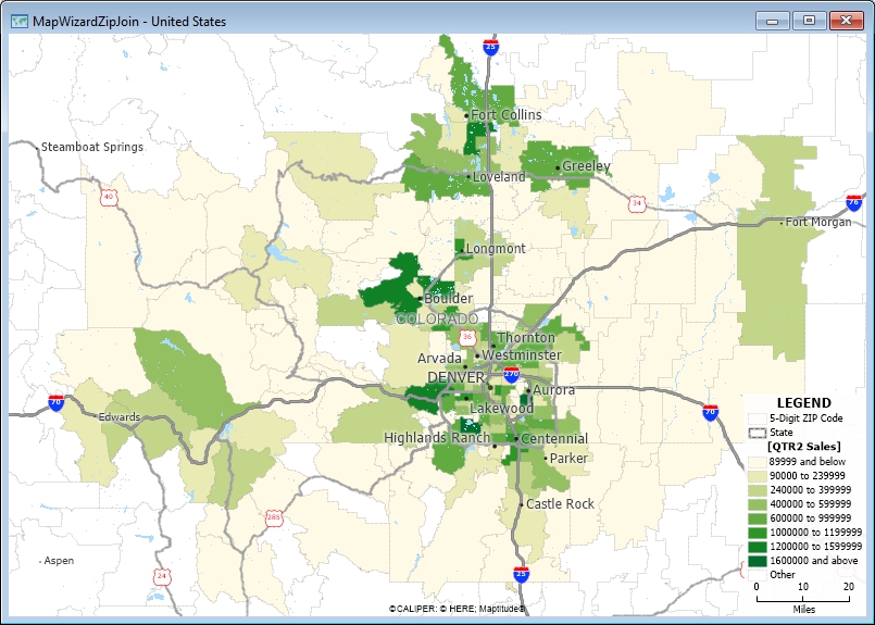 Sales map of Colorado ZIP