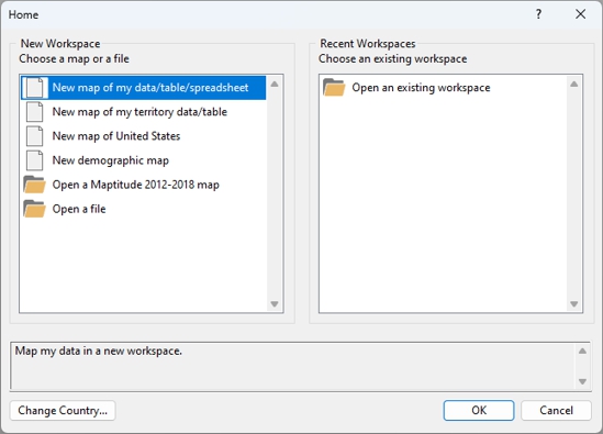 Home dialog box with map