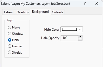 Labels dialog box background settings