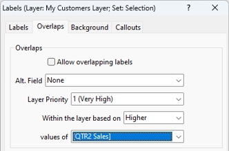 Labels dialog box overlaps settings