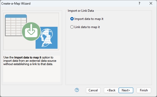 Create-a-Map Wizard import data dialog