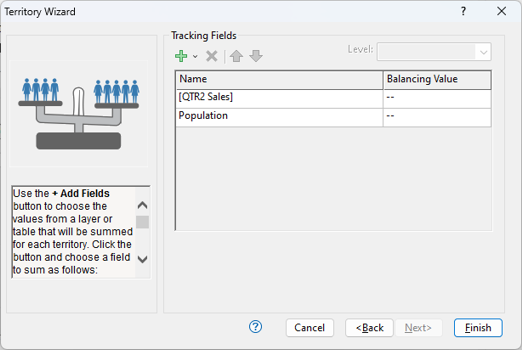 Territory Wizard tracking fields dialog box