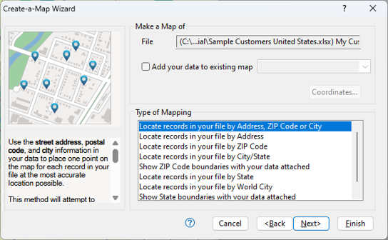 Create-a-Map Wizard dialog box