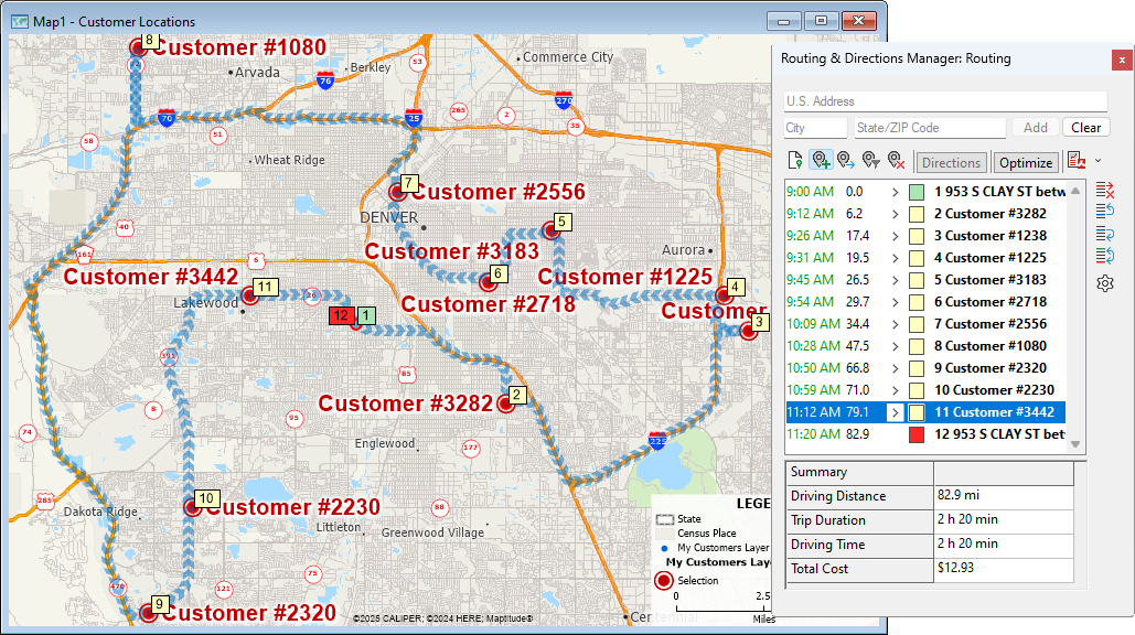 Routing and Directions Manager map