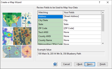 Create-a-Map Wizard review fields
