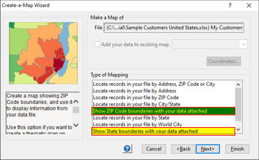 Create-a-Map Wizard options for attaching data to area layers