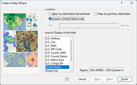Create-a-Map Wizard dialog