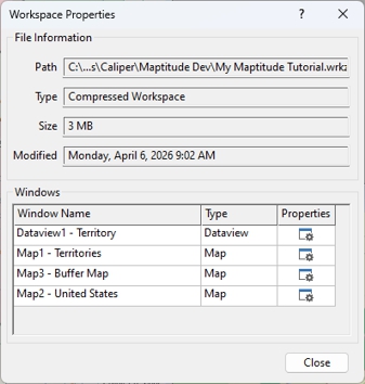 Workspace Properties dialog box