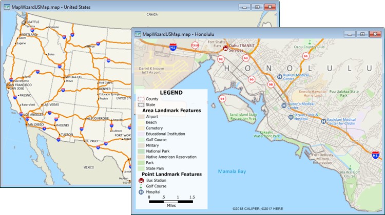 United States and Honolulu maps