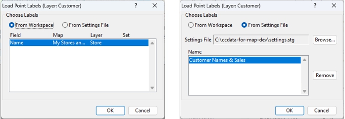 Load Area Labels dialog boxes
