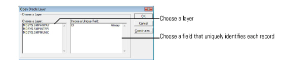 Open Oracle Layer dialog box