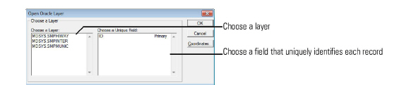 Open Oracle Layer dialog box