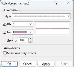 Style dialog box for lines