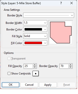Area style settings dialog