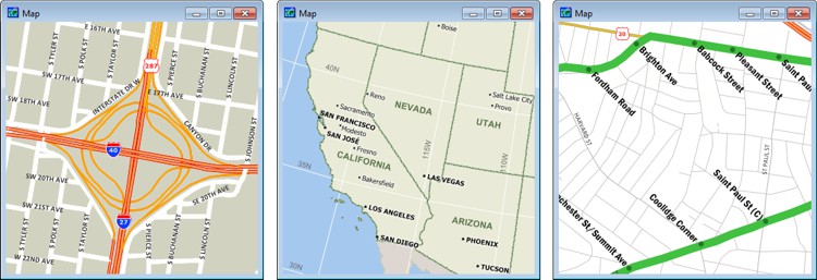 Map windows showing label rotations