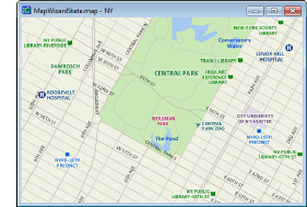 Map window with labeled features