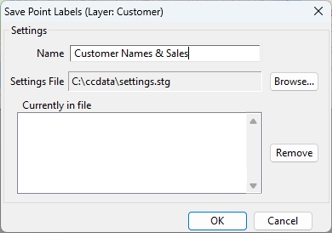 Save Area Labels dialog Dbox