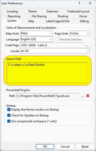 User Preferences dialog System tab