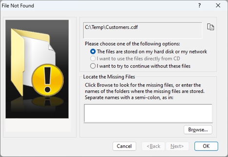File Not Found dialog box