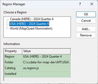 Region Manager dialog box