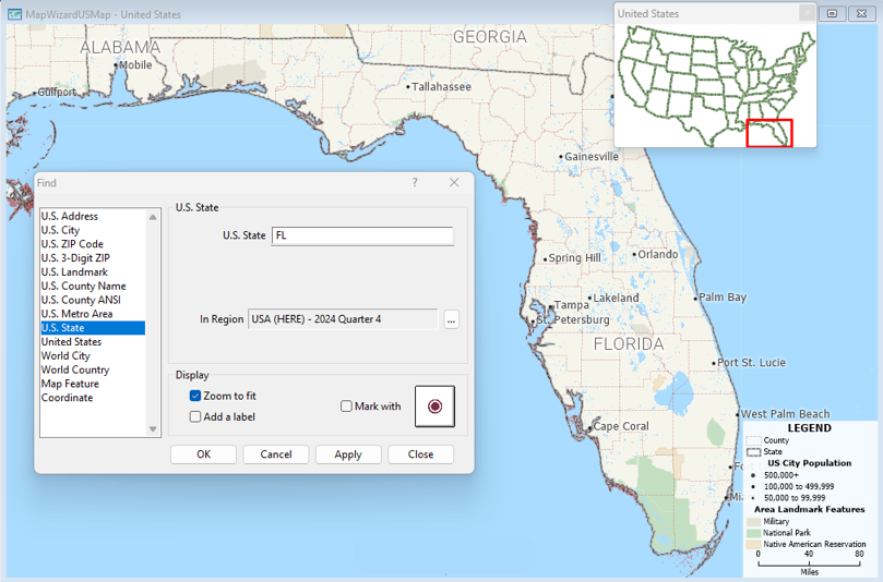 Find dialog over a map