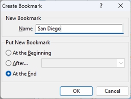 Create Bookmark dialog box