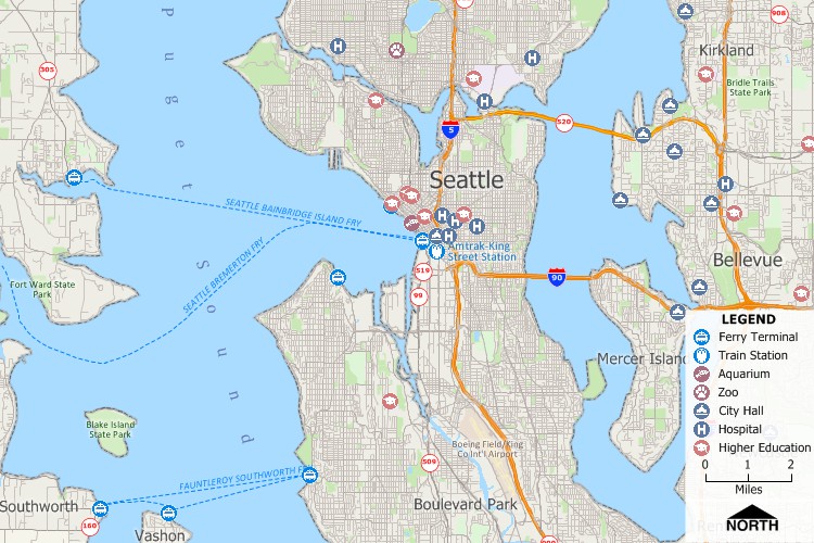 Seattle map with legend and