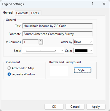 Legend Settings dialog box