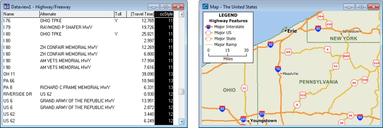 Highway data table and map