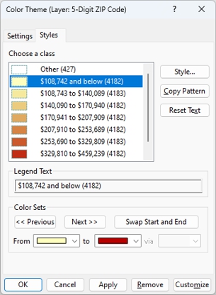 Color Theme dialog box Styles tab