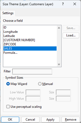 Size Theme settings dialog box