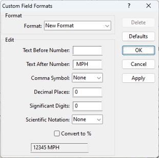 Custom Field Formats dialog box