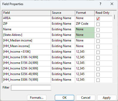 Field Properties dialog box