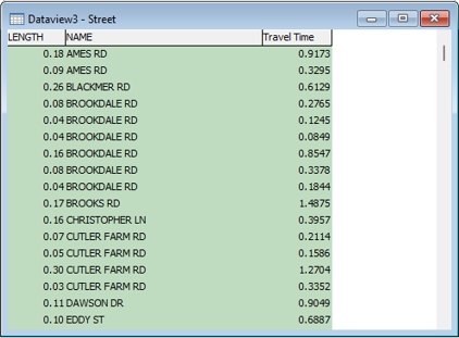 Dataview showing street segments