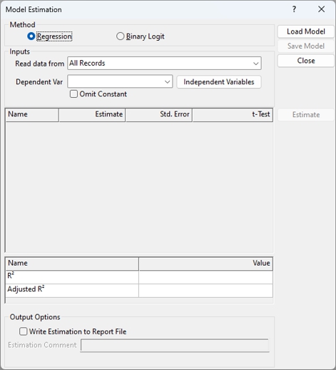 Model Estimation dialog box