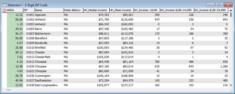 Dataview table with income data