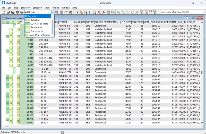 Dataview showing selection sets