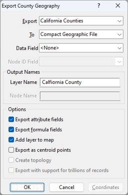 Export Geography dialog box