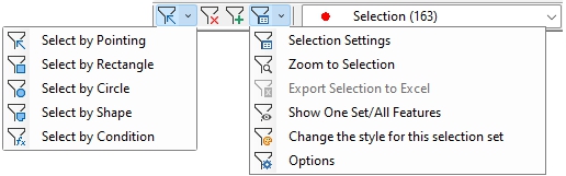 Selection tool buttons on the Standard toolbar