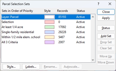 Selection Sets dialog box