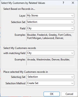 Select by Related Values dialog box