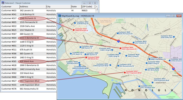 Customer addresses mapped in Honolulu