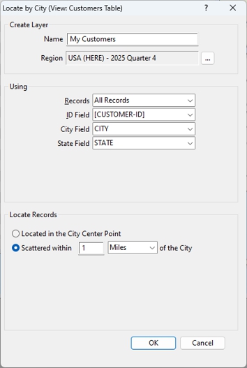Locate By City dialog box