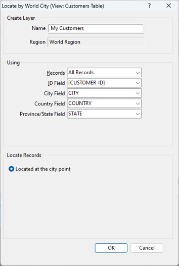 Locate by World City dialog