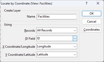 Locate by Coordinate dialog box