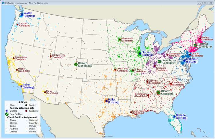 Facility location map with candidates