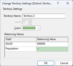 Change Territory Settings dialog box