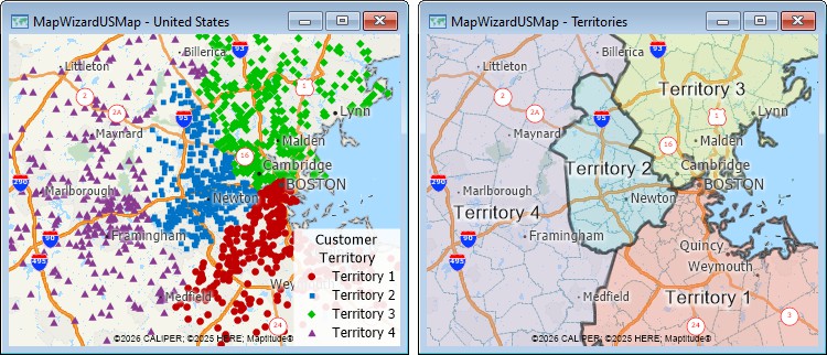Territory Wizard customer point layer and resulting territories