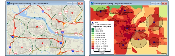 Maps showing buffer zones