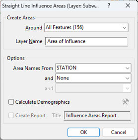 Straight Line Influence Areas dialog box